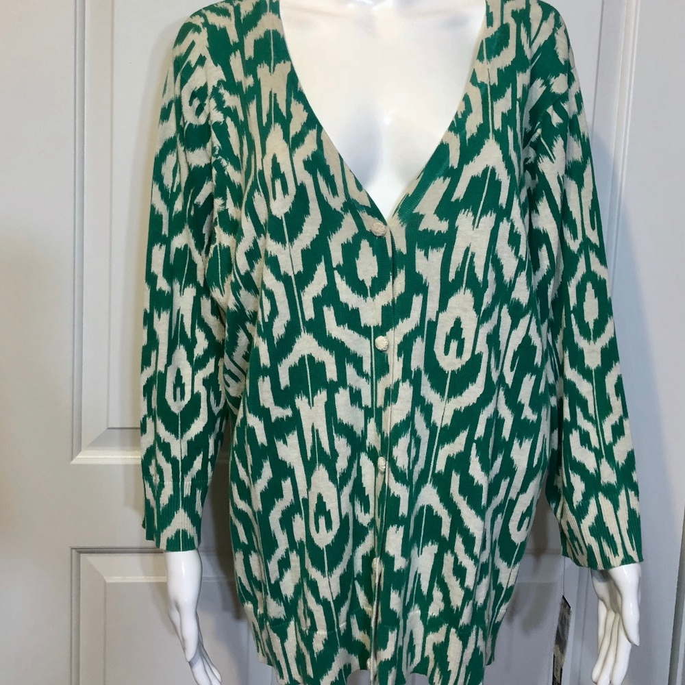 NWT Rafaella 3X Green geometric cardigan